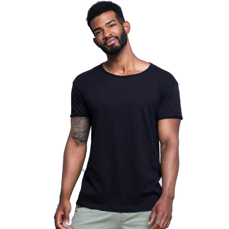 tsualb Tessuto fiammato. Collo e maniche senza finitura. 120 g/m² 100% Cotone taglio vivo nera t shirt maglietta jhk alterego personalizzata taglio vivo nera