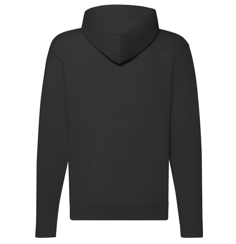 FELPE FELPA PERSONALIZZATA ZIP E CAPPUCCIO RIVENDITORI DISTRIBUTORI INGROSSO FORNITORI FRUIT OF THE LOOM ALTEREGO CUSTOM SHOP CON STAMPA nera