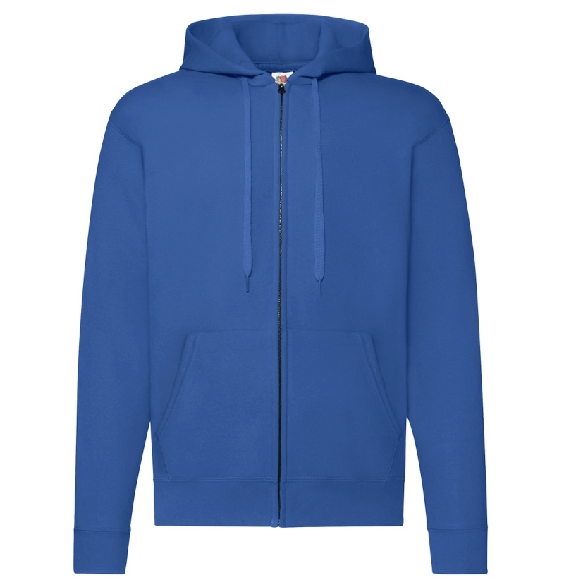 FELPE FELPA PERSONALIZZATA ZIP E CAPPUCCIO RIVENDITORI DISTRIBUTORI INGROSSO FORNITORI FRUIT OF THE LOOM ALTEREGO CUSTOM SHOP CON STAMPA Blu Royal