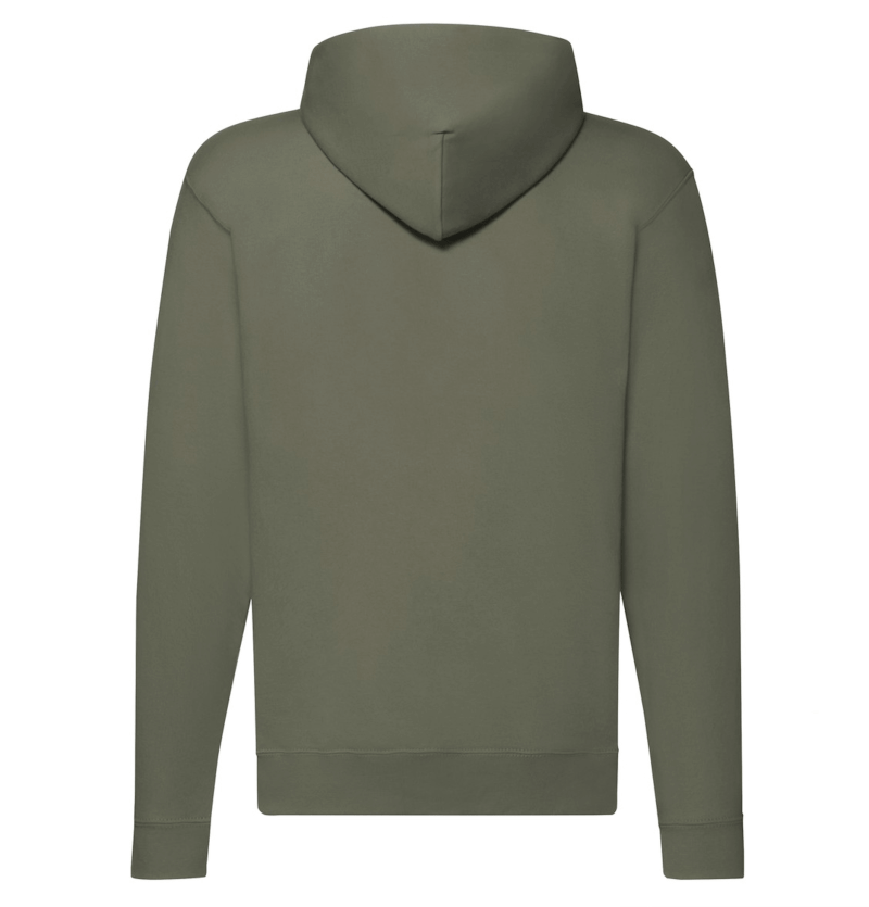 FELPE FELPA PERSONALIZZATA ZIP E CAPPUCCIO RIVENDITORI DISTRIBUTORI INGROSSO FORNITORI FRUIT OF THE LOOM ALTEREGO CUSTOM SHOP CON STAMPA Verde Oliva Militare