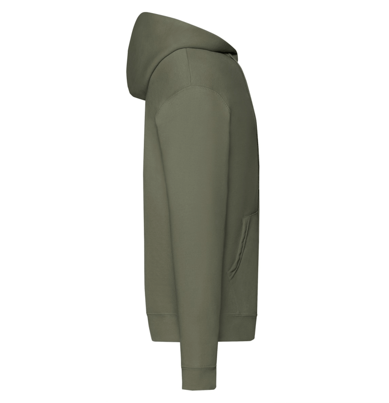FELPE FELPA PERSONALIZZATA ZIP E CAPPUCCIO RIVENDITORI DISTRIBUTORI INGROSSO FORNITORI FRUIT OF THE LOOM ALTEREGO CUSTOM SHOP CON STAMPA Verde Oliva Militare