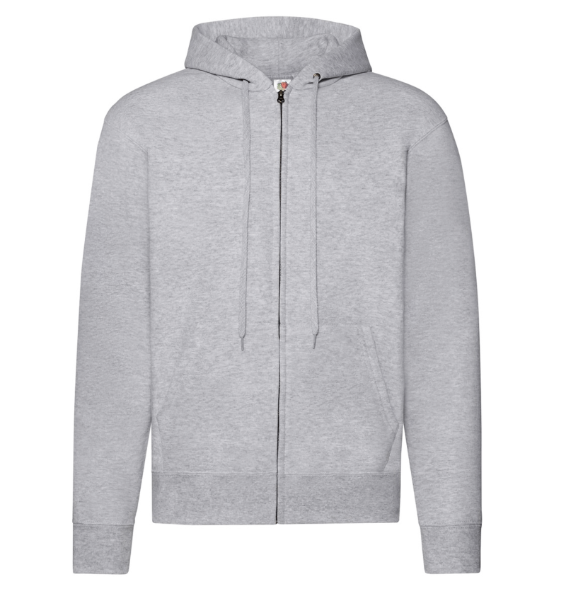 FELPE FELPA PERSONALIZZATA ZIP E CAPPUCCIO RIVENDITORI DISTRIBUTORI INGROSSO FORNITORI FRUIT OF THE LOOM ALTEREGO CUSTOM SHOP CON STAMPA Grigio Chiaro
