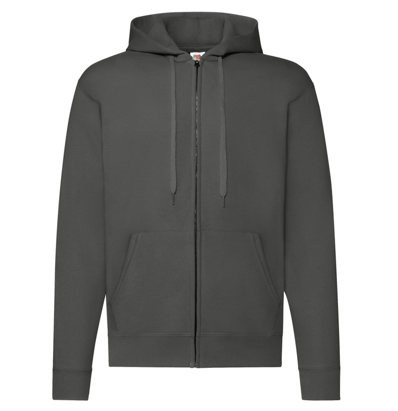 FELPE FELPA PERSONALIZZATA ZIP E CAPPUCCIO RIVENDITORI DISTRIBUTORI INGROSSO FORNITORI FRUIT OF THE LOOM ALTEREGO CUSTOM SHOP CON STAMPA Grigio Chiaro