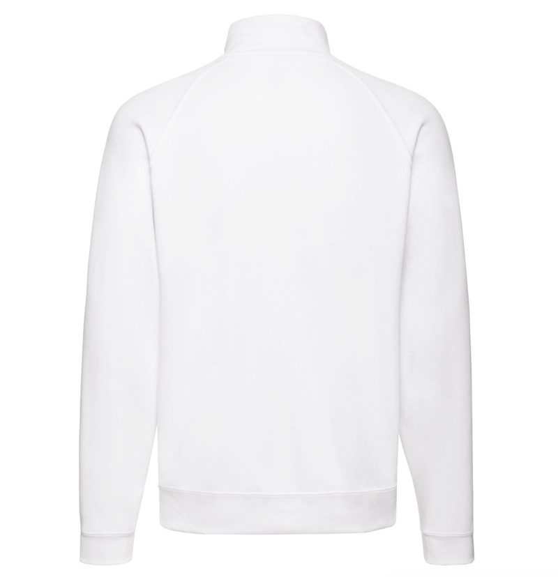 FELPE FELPA PERSONALIZZATA ZIP senza cappuccio RIVENDITORI DISTRIBUTORI INGROSSO FORNITORI FRUIT OF THE LOOM ALTEREGO CUSTOM SHOP CON STAMPA personalizzata Bianca