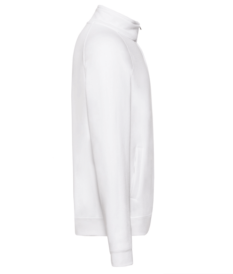 FELPE FELPA PERSONALIZZATA ZIP senza cappuccio RIVENDITORI DISTRIBUTORI INGROSSO FORNITORI FRUIT OF THE LOOM ALTEREGO CUSTOM SHOP CON STAMPA personalizzata Bianca