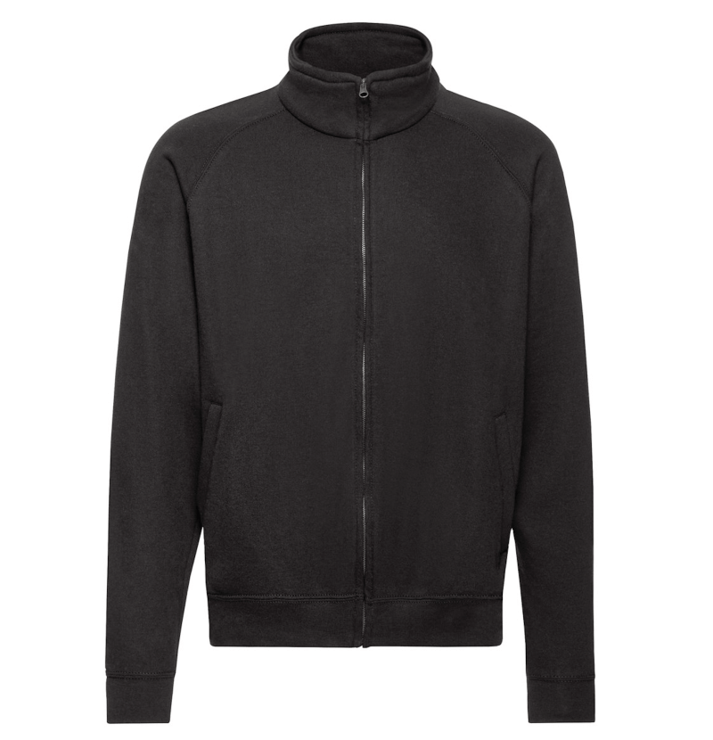 FELPE FELPA PERSONALIZZATA ZIP senza cappuccio RIVENDITORI DISTRIBUTORI INGROSSO FORNITORI FRUIT OF THE LOOM ALTEREGO CUSTOM SHOP CON STAMPA personalizzata Nera