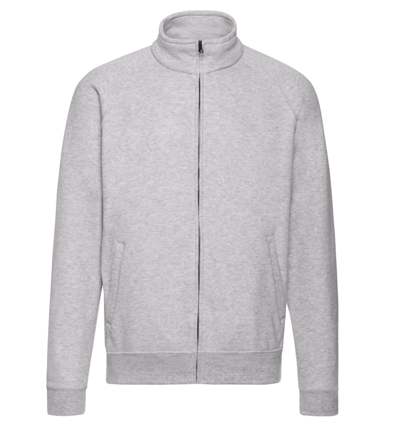 FELPE FELPA PERSONALIZZATA ZIP senza cappuccio RIVENDITORI DISTRIBUTORI INGROSSO FORNITORI FRUIT OF THE LOOM ALTEREGO CUSTOM SHOP CON STAMPA personalizzata Grigio chiaro