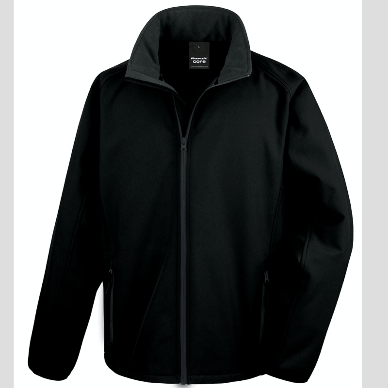 GIUBBINO SOFTSHELL nera Giacca giacche giubbini giubbino ricamate ricamo logo stampate stampa personalizzate in softshell a due strati con interno in micropile, antivento e traspirante, zip intera con protezione per il mento, 2 tasche laterali con zip, polsini elasticizzati, offerta promozione