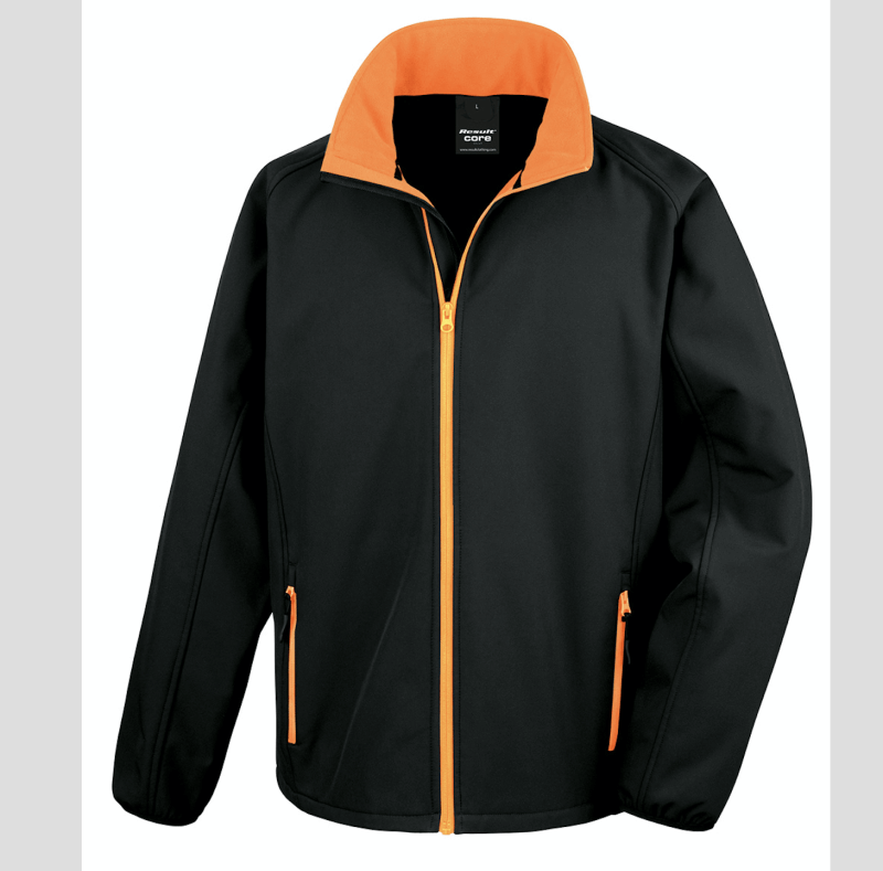 GIUBBINO SOFTSHELL arancio arancione nera Giacca giacche giubbini giubbino ricamate ricamo logo stampate stampa personalizzate in softshell a due strati con interno in micropile, antivento e traspirante, zip intera con protezione per il mento, 2 tasche laterali con zip, polsini elasticizzati, offerta promozione
