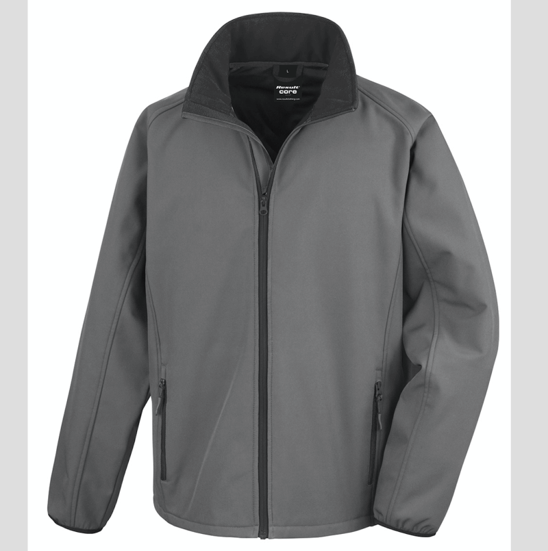 GIUBBINO SOFTSHELL grigia Giacca giacche giubbini giubbino ricamate ricamo logo stampate stampa personalizzate in softshell a due strati con interno in micropile, antivento e traspirante, zip intera con protezione per il mento, 2 tasche laterali con zip, polsini elasticizzati, offerta promozione
