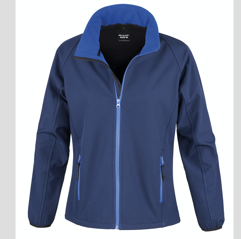 blu royal Giacca giacche giubbini giubbino ricamate ricamo logo stampate stampa personalizzate in softshell a due strati con interno in micropile, antivento e traspirante, zip intera con protezione per il mento, 2 tasche laterali con zip, polsini elasticizzati, offerta promozione