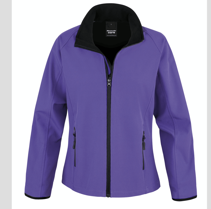 viola lilla Giacca giacche giubbini giubbino ricamate ricamo logo stampate stampa personalizzate in softshell a due strati con interno in micropile, antivento e traspirante, zip intera con protezione per il mento, 2 tasche laterali con zip, polsini elasticizzati, offerta promozione