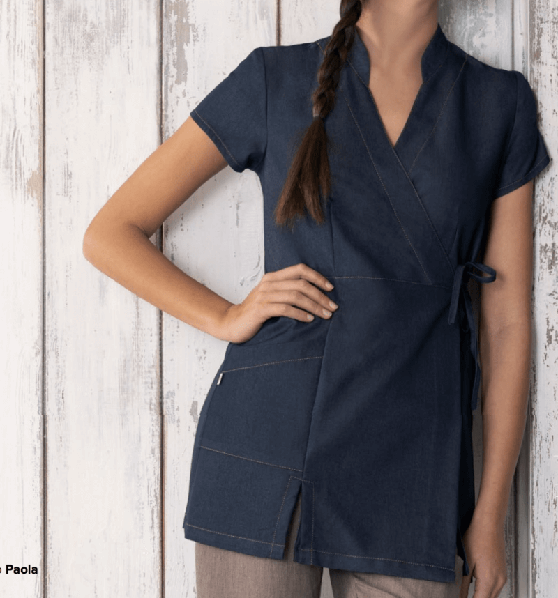 promozioni nuova collezione divisa lavoro personalizzabile con ricamo tessuto jeans antimacchia no stiro confort blu bianco nero grigio fiori fantasia