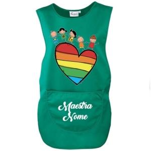 grembiule da maestra cuore arcobaleno verde smeraldo