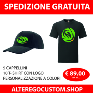 Set 5 Cappellini + 10 T-shirt Personalizzate a Colori - Spedizione Gratuita