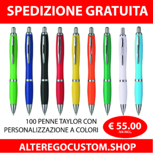 100 Penne Taylor Personalizzate a Colori - Spedizione Gratuita