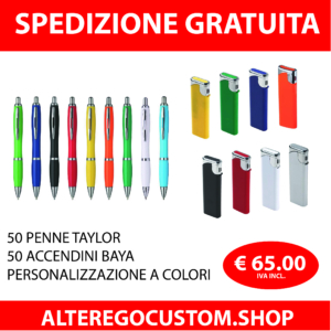 Set 50 Penne Taylor + 50 Accendini Baya Personalizzati a Colori - Spedizione Gratuita