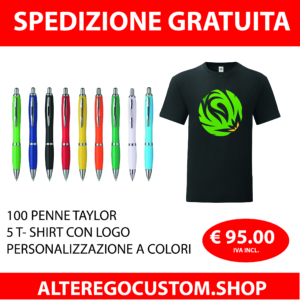 Set 100 Penne Taylor + 5 T-shirt Personalizzate a Colori - Spedizione Gratuita