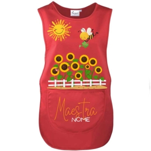 Grembiule da maestra Girasoli in rosso - modello personalizzabile con nome o logo