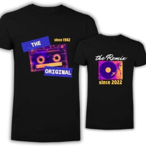 T-shirt papà e figlio abbinate The Original & The Remix nera in cotone organico