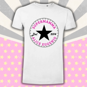 T-shirt personalizzata SuperMamma – la tua Star, idea regalo per la Festa della Mamma colore BIANCO TAGLIO UNISEX