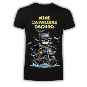T-shirt Mini Cavaliere Oscuro – Maglia bambino con moto e pipistrelli, look da supereroe