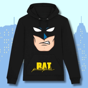 Felpa Papà Supereroe “Bat Papà” nera con cappuccio e grafica fumetto stile Batman