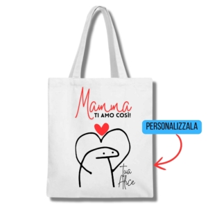 Shopper personalizzata festa della mamma con omino cuore mamma ti amo così bianco