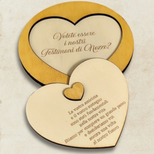 cuore inciso con dedica per testimoni nozze