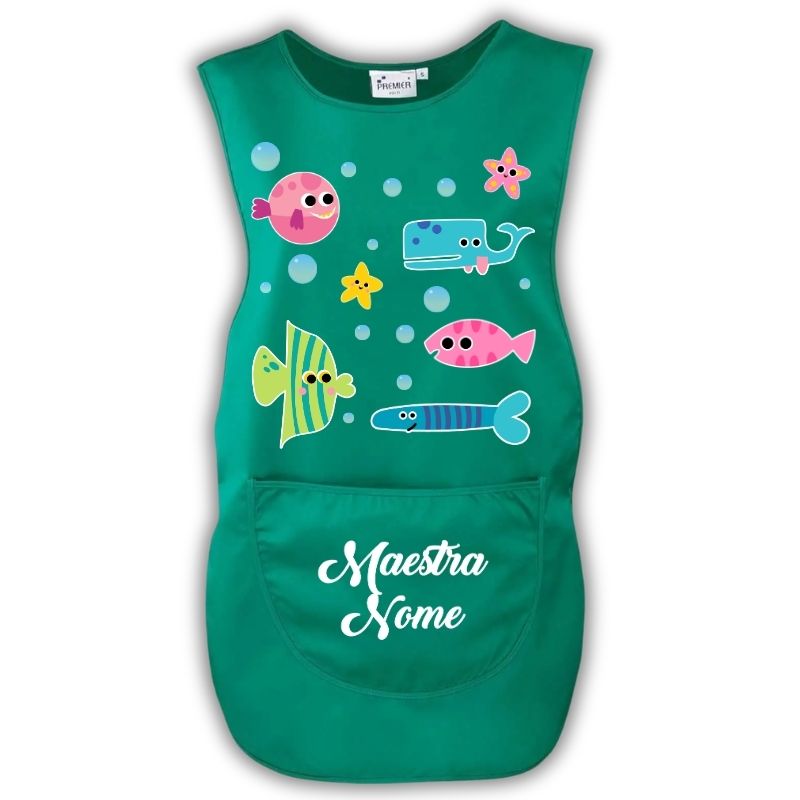 Grembiule Maestra Pesciolini verde smeraldo Grembiule da maestra personalizzato Pesciolini colore verde smeraldo con nome, per scuola dell’infanzia e asilo nido
